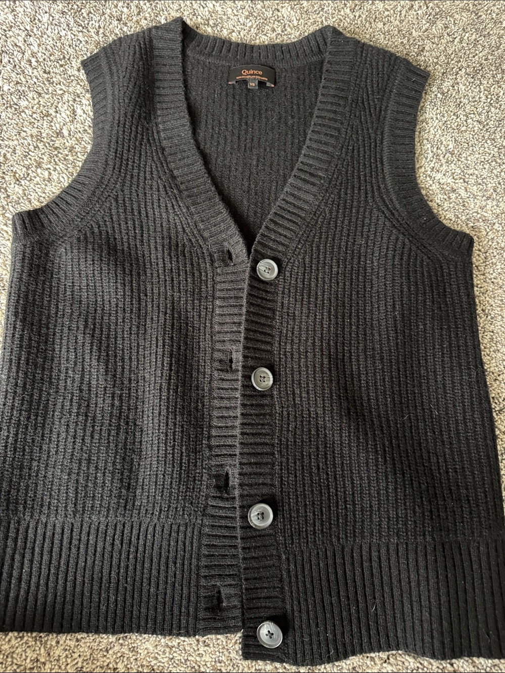 Quince Women’s Black Ribbed Button Down Cashmere Vest